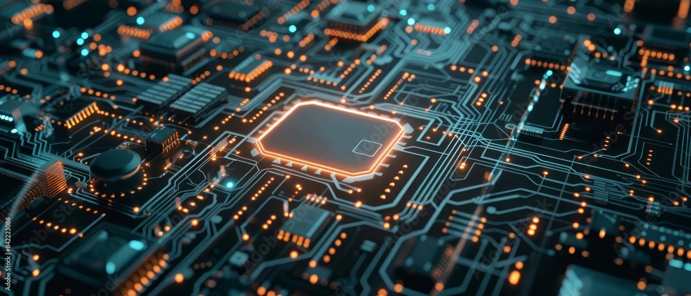The circuit board and network are secured with a lock on the digital screen, representing the layers of cyber security protecting sensitive data The circuit board and network are secured with a lock on the digital screen, representing the layers of cyber security protecting sensitive data
