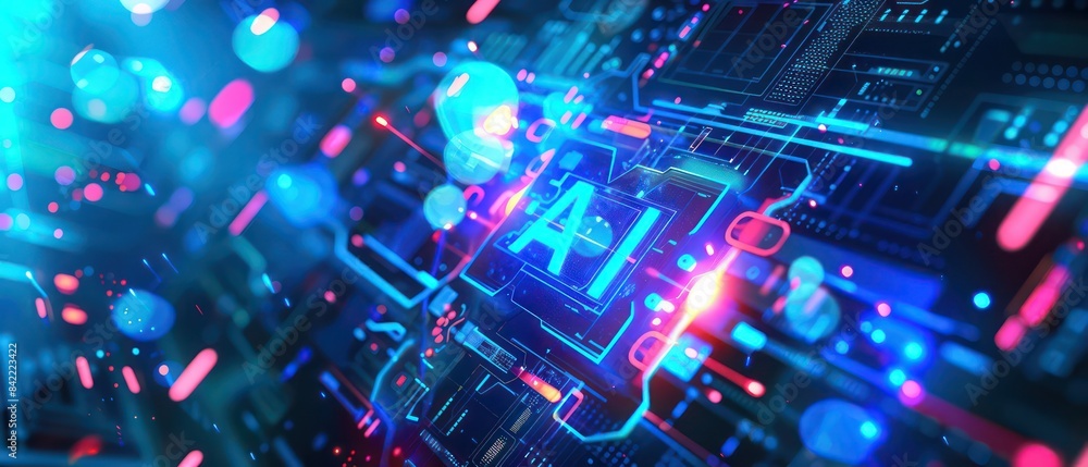 AI atmosphere that reflects innovation and artificial intelligence, blue background AI atmosphere that reflects innovation and artificial intelligence, blue background