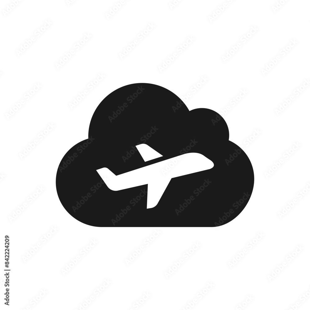 Airplane and cloud icon flat style isolated on white background. Vector illustration Airplane and cloud icon flat style isolated on white background. Vector illustration