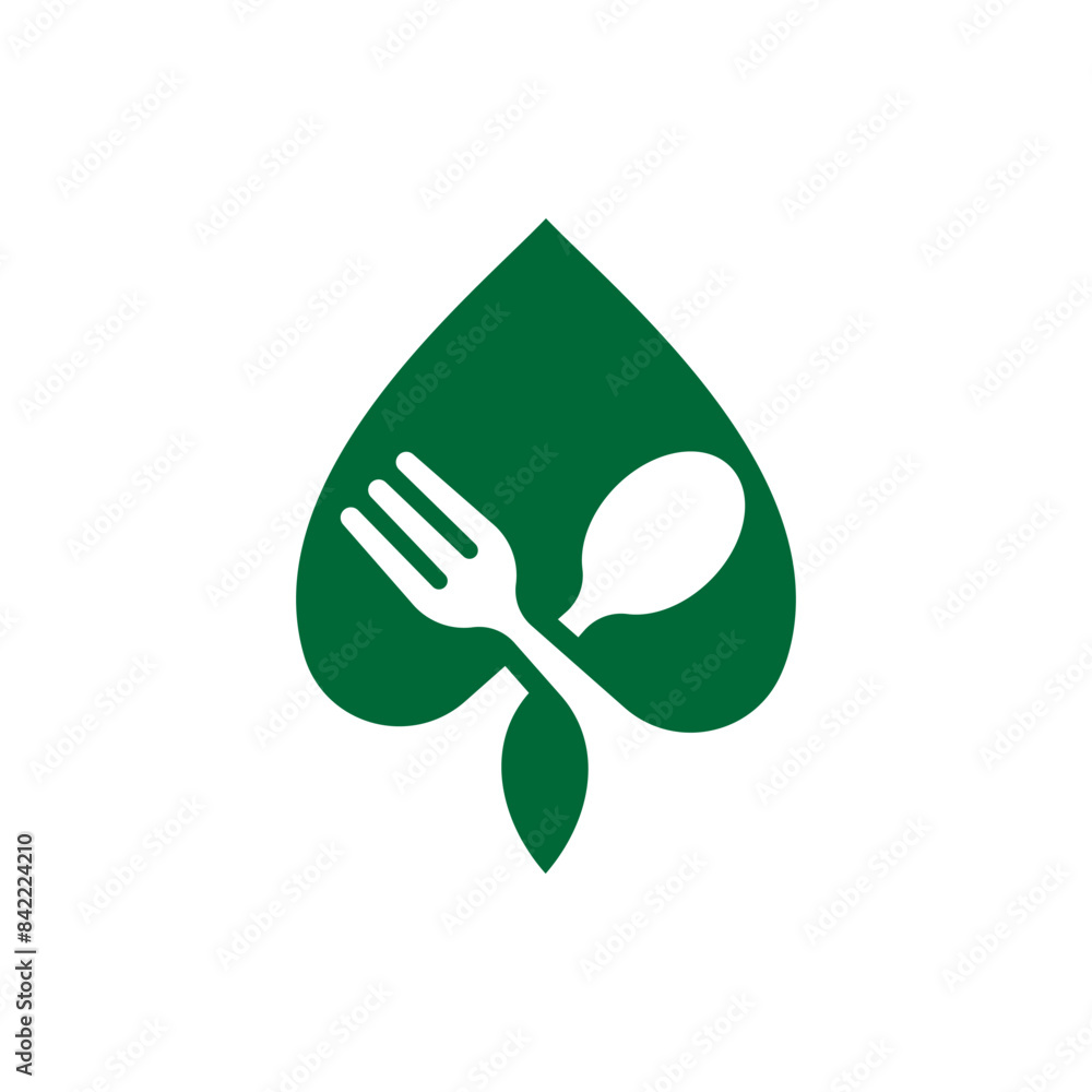 Organic food. Leaf with fork and spoon icon flat style isolated on white background. Vector illustration Organic food. Leaf with fork and spoon icon flat style isolated on white background. Vector illustration