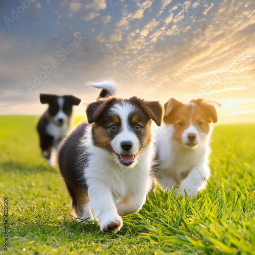 들판을 뛰어노는 강아지들