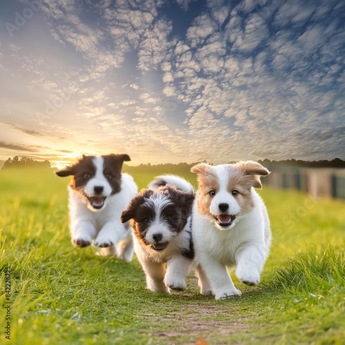 들판을 뛰어노는 강아지들