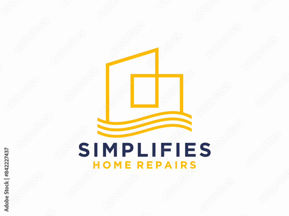Naklejka premium Simple modern building line art architecture logo design.