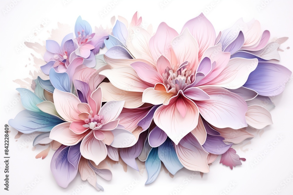 Obraz premium Whispering Blossom: Intricate 3D Floral Bloom in Watercolor Style
