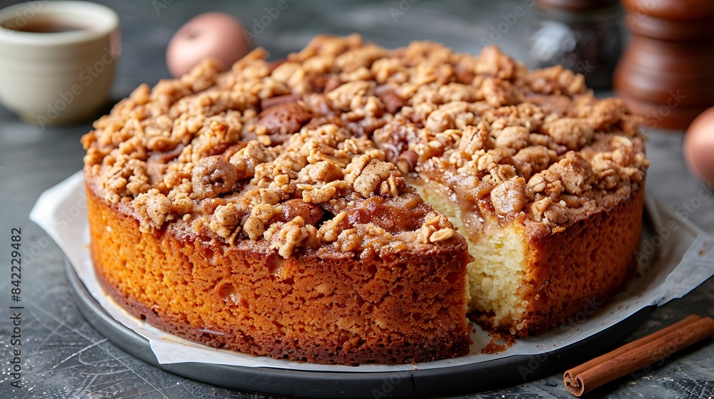 classic coffee cake with cinnamon streusel topping cut out on an isolated simple minimalist background classic coffee cake with cinnamon streusel topping cut out on an isolated simple minimalist background