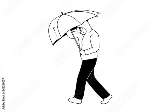Man get struggling in rain