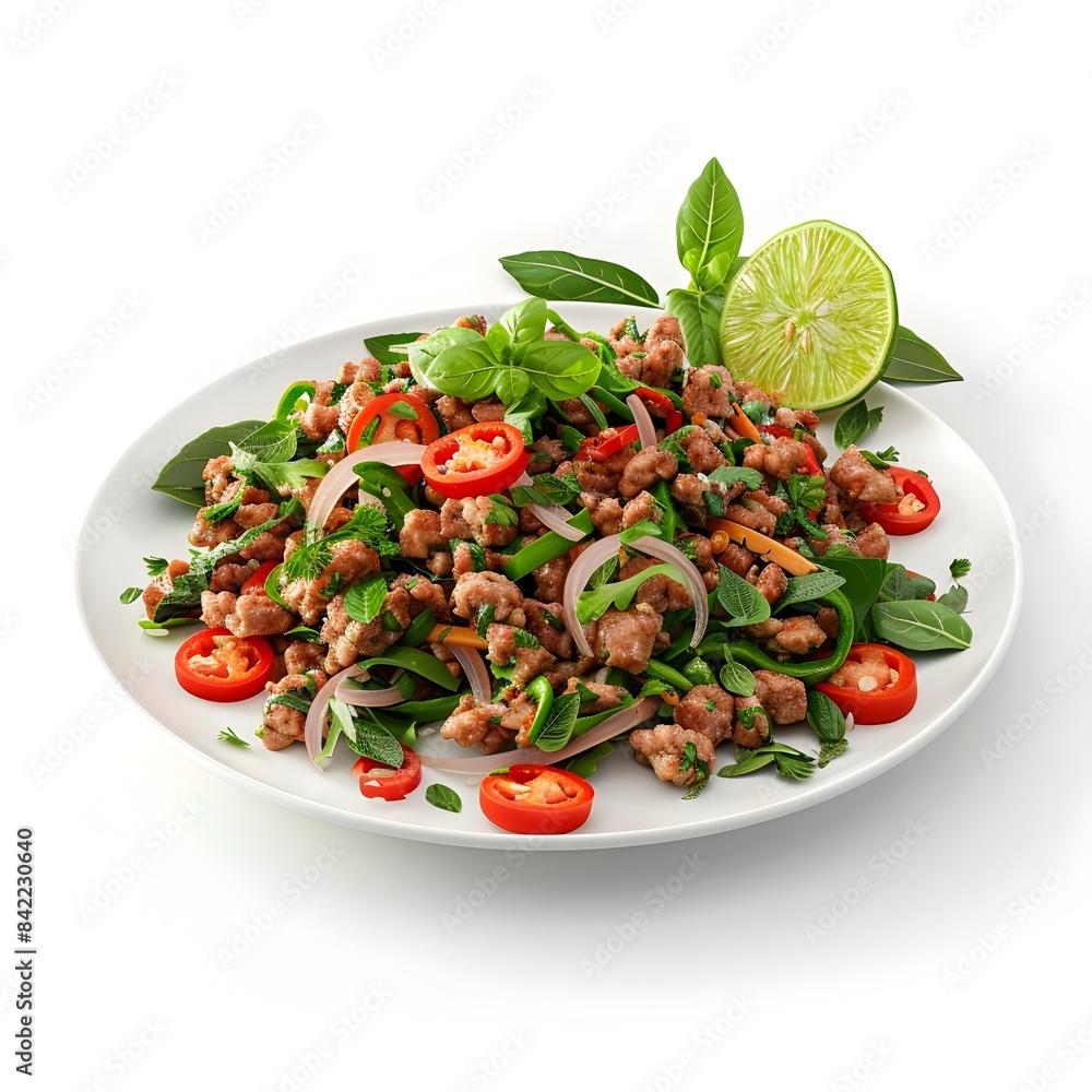Vibrant Chibi-Style Larb Salad with Minced Meat or Tofu,Fresh Herbs,and Zesty Lime Dressing Vibrant Chibi-Style Larb Salad with Minced Meat or Tofu,Fresh Herbs,and Zesty Lime Dressing