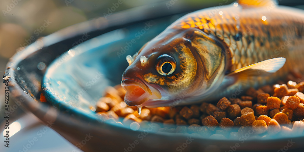 a goldfish with a vibrant orange and yellow body, a darker stripe ...