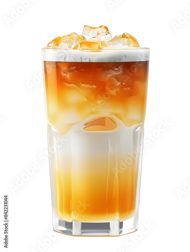 Vibrant Thai Iced Tea Drink in Tall Glass with Creamy Milk Layer