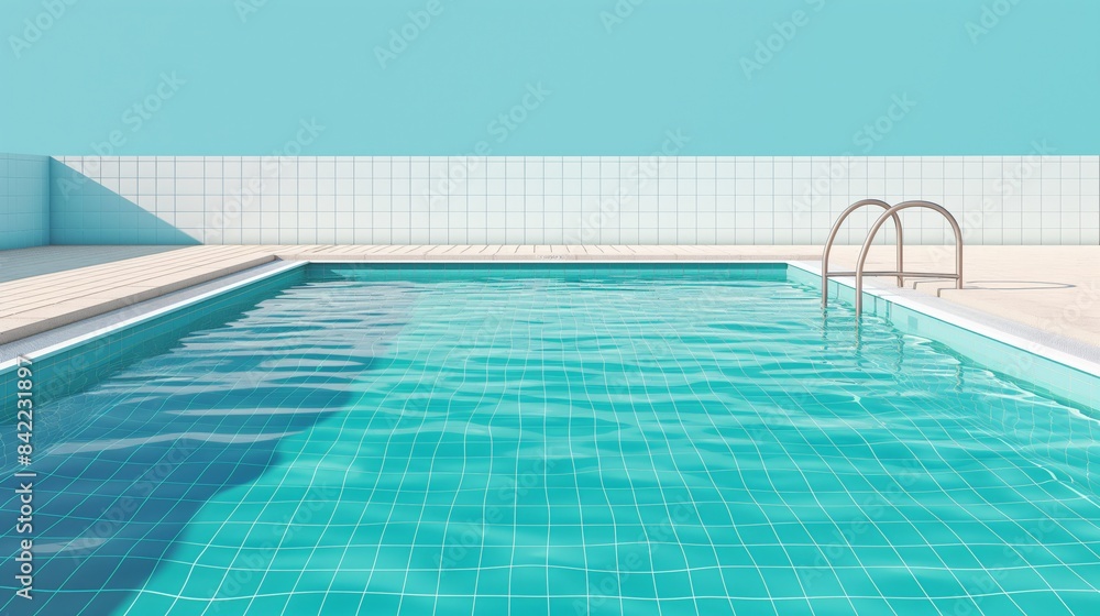 Minimalistic illustration of a summer swimming pool, isolated on a white background. The bright and clean design highlights the simplicity and refreshing nature of the pool.
