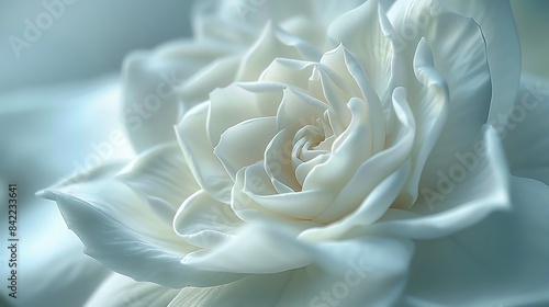 Close-up of a gardenia bloom, capturing the pristine white petals and fragrant center photo