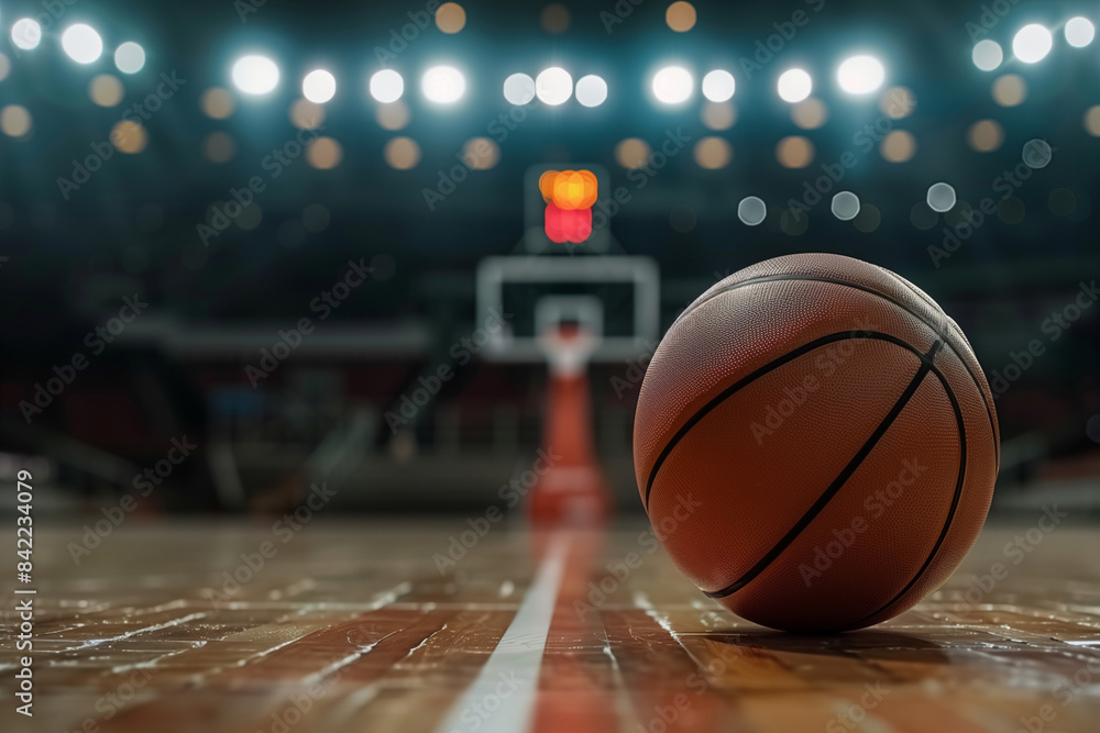 Basketball on floor with stadium background, sport Basketball on floor with stadium background, sport