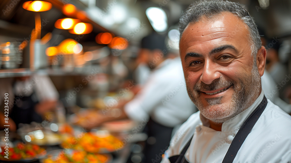 Obraz premium Chefs hard at work in a busy kitchen 