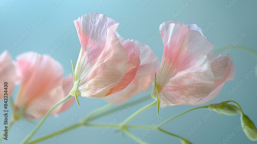 Detailed shot of a sweet pea flower, with focus on the delicate petals and soft hues Detailed shot of a sweet pea flower, with focus on the delicate petals and soft hues