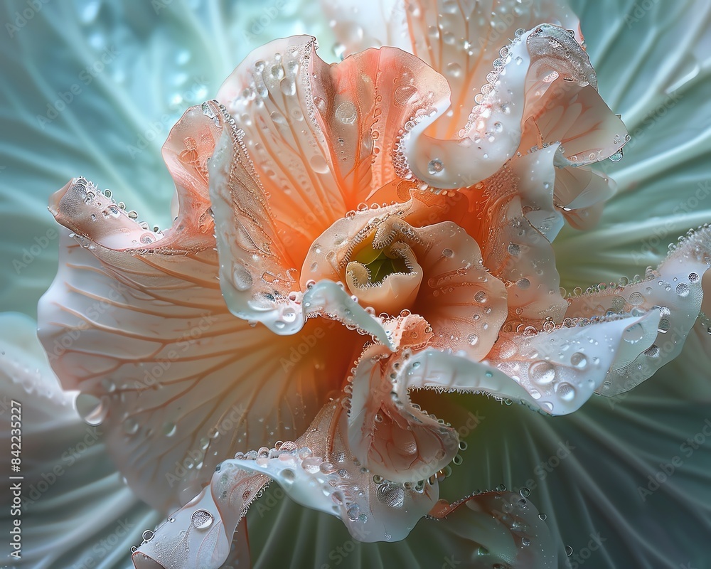 Macro view of a begonia flower, capturing the soft textures and intricate details Macro view of a begonia flower, capturing the soft textures and intricate details