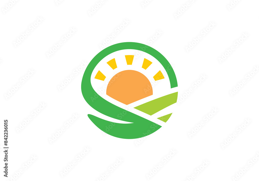 nature land with sun circle logo. creative agriculture design symbol vector nature land with sun circle logo. creative agriculture design symbol vector