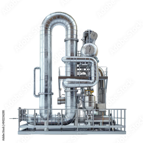 Industrial machinery with complex metal pipes and gauges, showcasing modern engineering and manufacturing technology. Isolated on transparent background © Rossarin