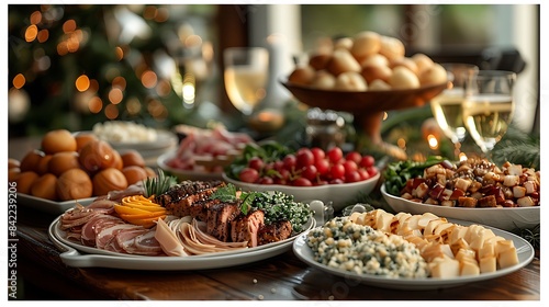 festive New Years Eve dinner with friends featuring a lavish spread of food