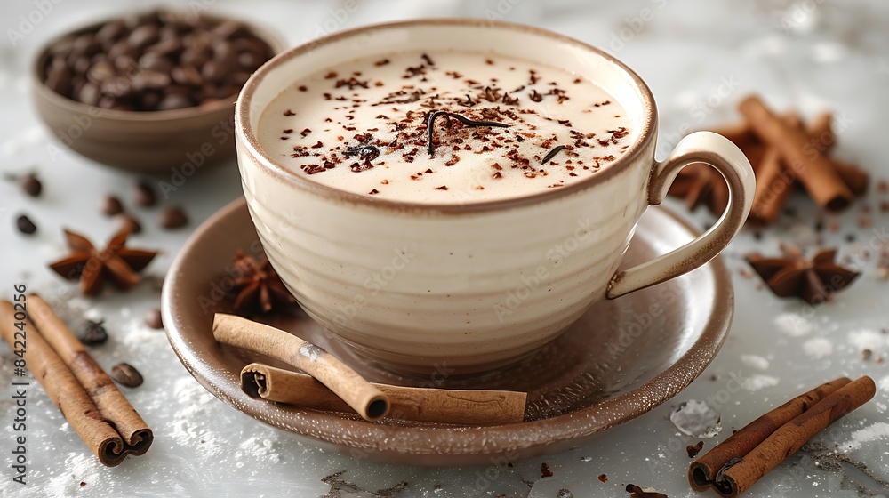 fragrant cup of vanilla chai tea cut out on an isolated simple minimalist background fragrant cup of vanilla chai tea cut out on an isolated simple minimalist background