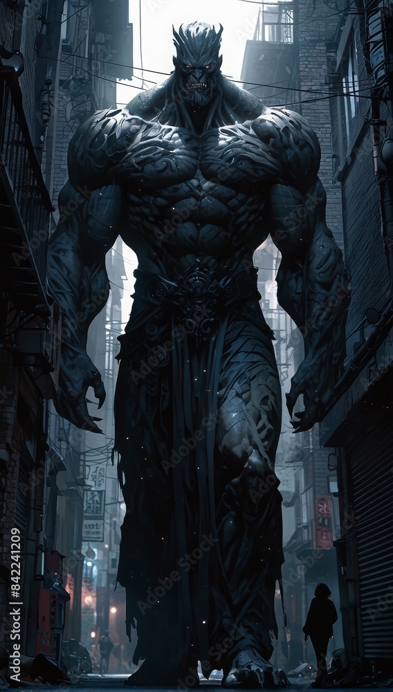 路地を歩く魔神,Generative AI AI画像 路地を歩く魔神,Generative AI AI画像