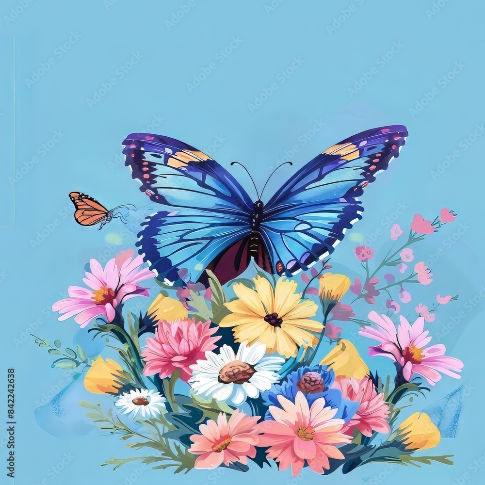 blue butterfly and flowers blue butterfly and flowers