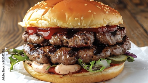 London pubstyle burger cut out on an isolated simple minimalist background photo