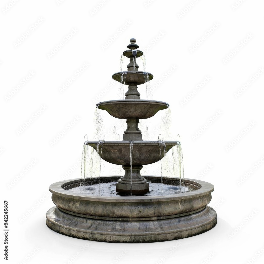 park fountain on solid white background, single object park fountain on solid white background, single object