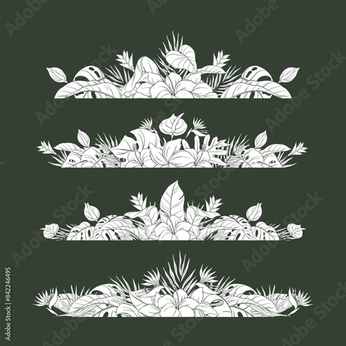 Hand Drawn Tropical Leaf and Flower Background