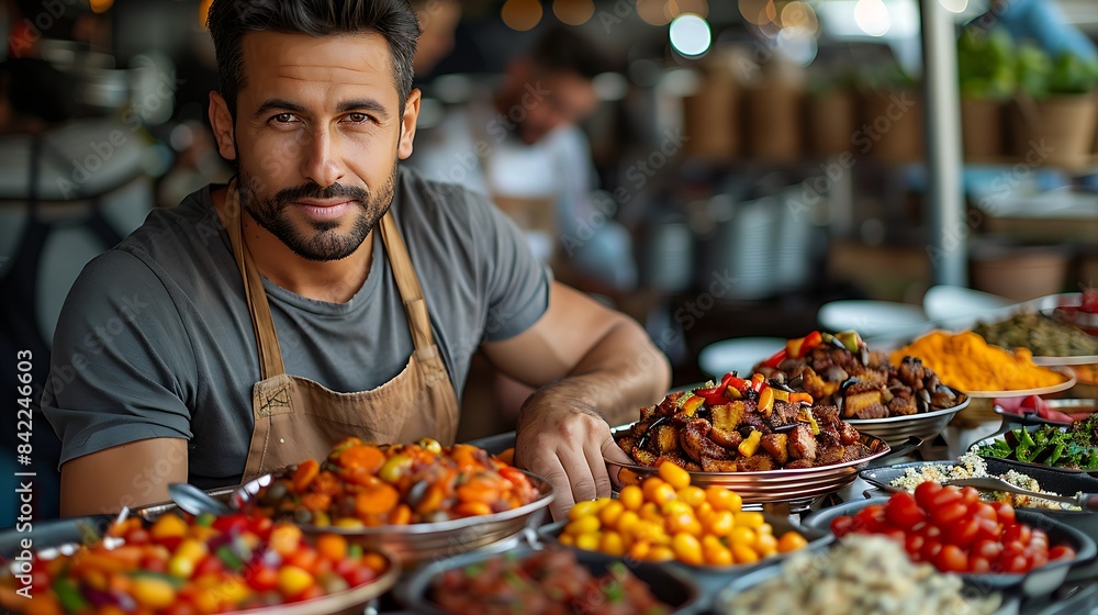 man preparing ethnic food for a multicultural festival man preparing ethnic food for a multicultural festival