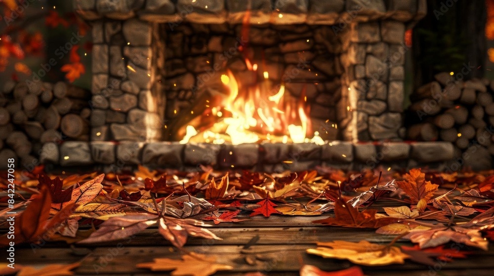 Fototapeta premium Cozy Fireplace with Orange Flames