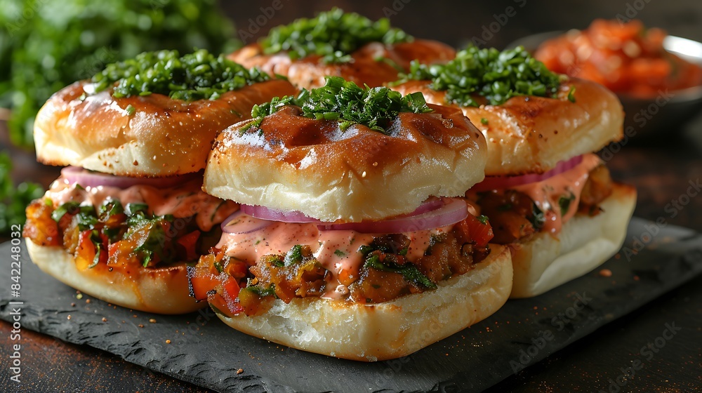 Mumbai spicy vada pav burger cut out on an isolated simple minimalist background Mumbai spicy vada pav burger cut out on an isolated simple minimalist background