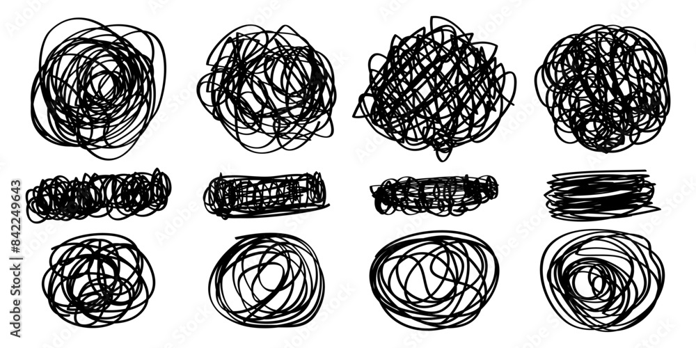 Set of hand drawn scribble sketch circle object. Tangled grungy round scribble. isolated on white background. doodle vector illustration Set of hand drawn scribble sketch circle object. Tangled grungy round scribble. isolated on white background. doodle vector illustration