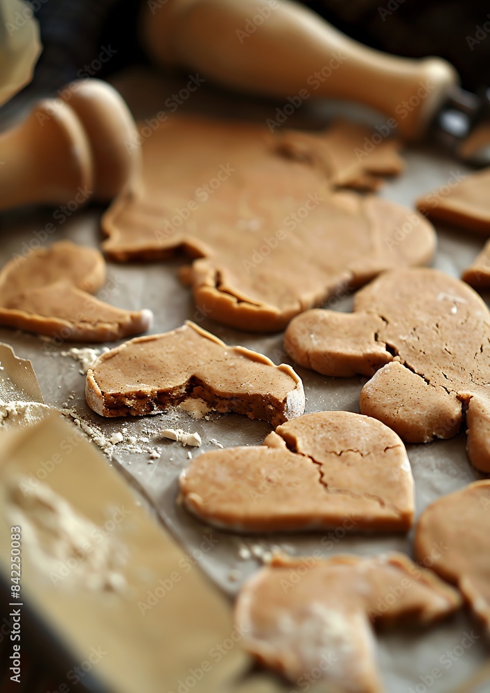 A spicy ginger dough for heart-shaped cookies for Valentine's presents, ready to be cut into shapes A spicy ginger dough for heart-shaped cookies for Valentine's presents, ready to be cut into shapes