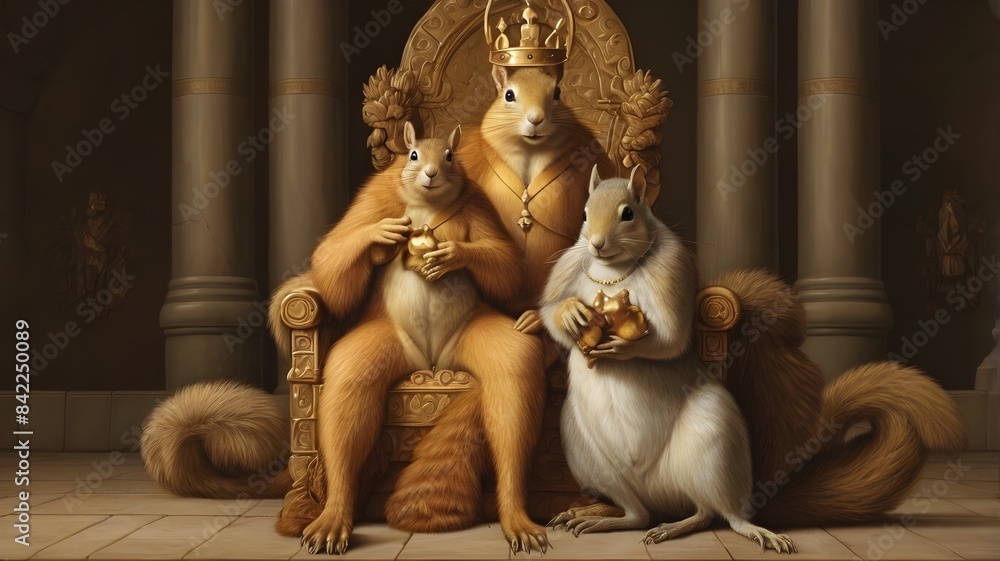 Fototapeta premium Ai generative, squirrel king on the throne