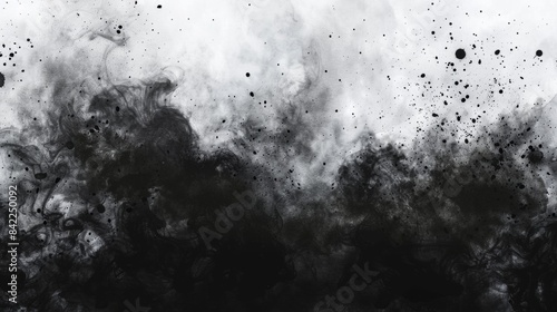 Abstract black watercolor background with smoke and splashes, © wanna