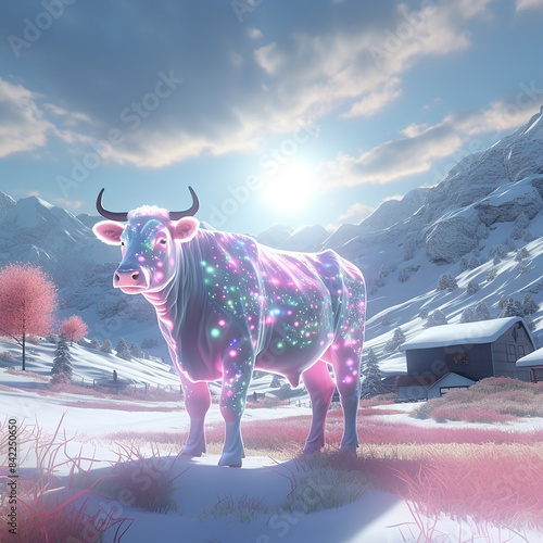 cow with magical momant AI generative photo photo