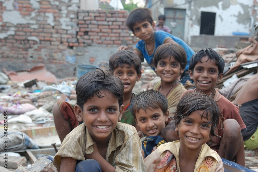 Unidentified group of children on the street. Unidentified group of children on the street.