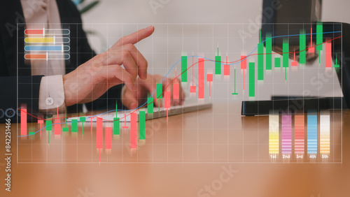 Businessman or an analyst uses a computer and dashboard for data business analysis and Data Management System with KPI and metrics connected to the database for technology photo