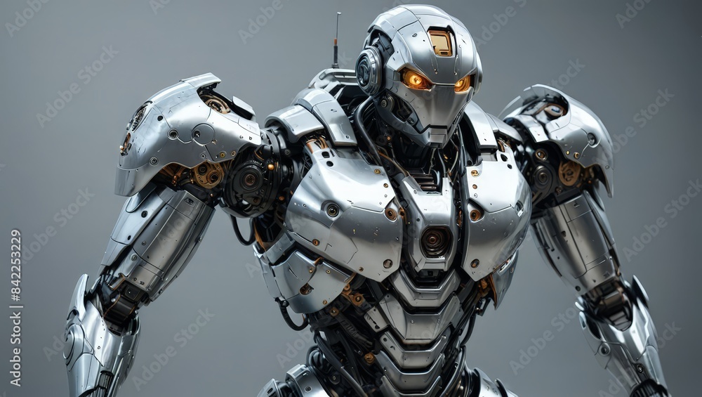 A chrome cyborg speeds down a deserted road on a futuristic motorcycle A chrome cyborg speeds down a deserted road on a futuristic motorcycle