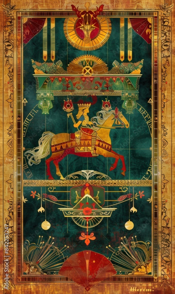 Obraz premium Minimalist and abstract art for Tarot card of The Chariot