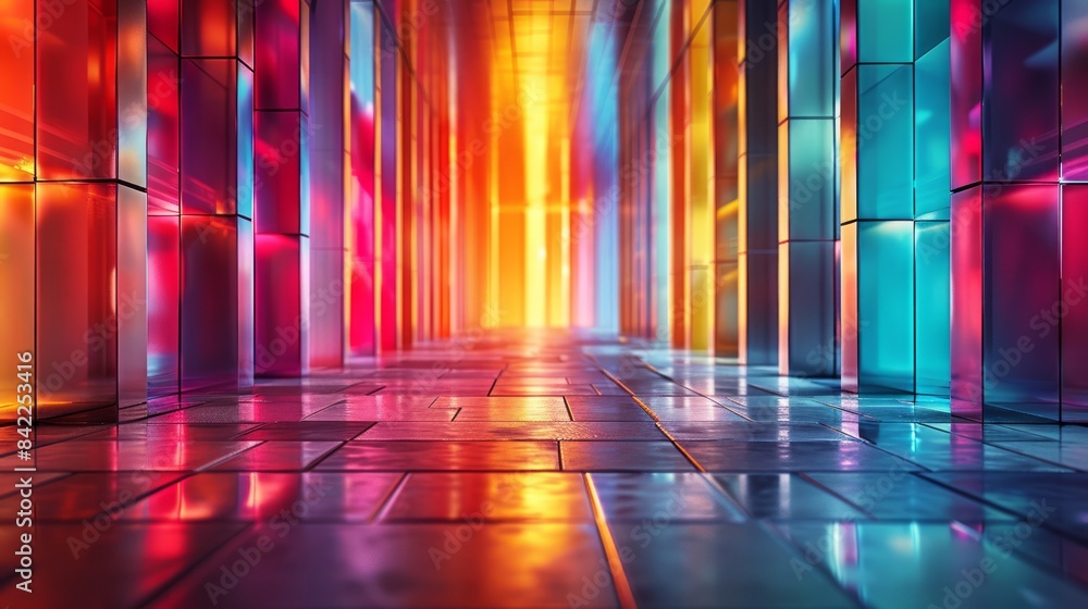 Vibrant abstract corridor with reflective surfaces Vibrant abstract corridor with reflective surfaces