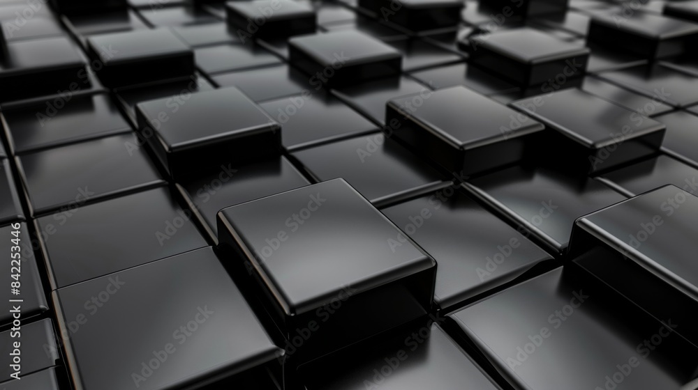 Shiny black cubes arranged in a grid pattern. Shiny black cubes arranged in a grid pattern.