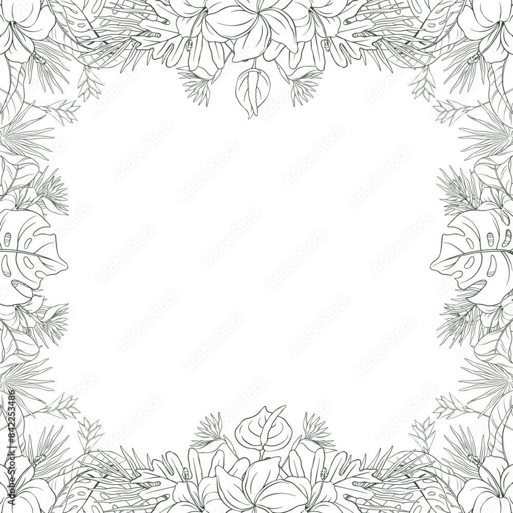 Obraz premium Hand Drawn Tropical Leaf and Flower Background