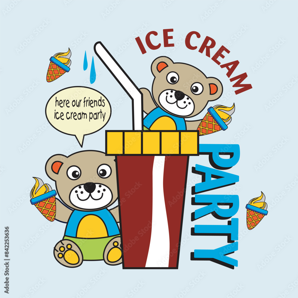 cute bears are feasting on ice cream,design cartoon vector illustration cute bears are feasting on ice cream,design cartoon vector illustration