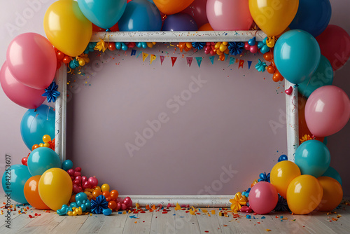 frame with balloons decoration for invitation or happy birthday moment