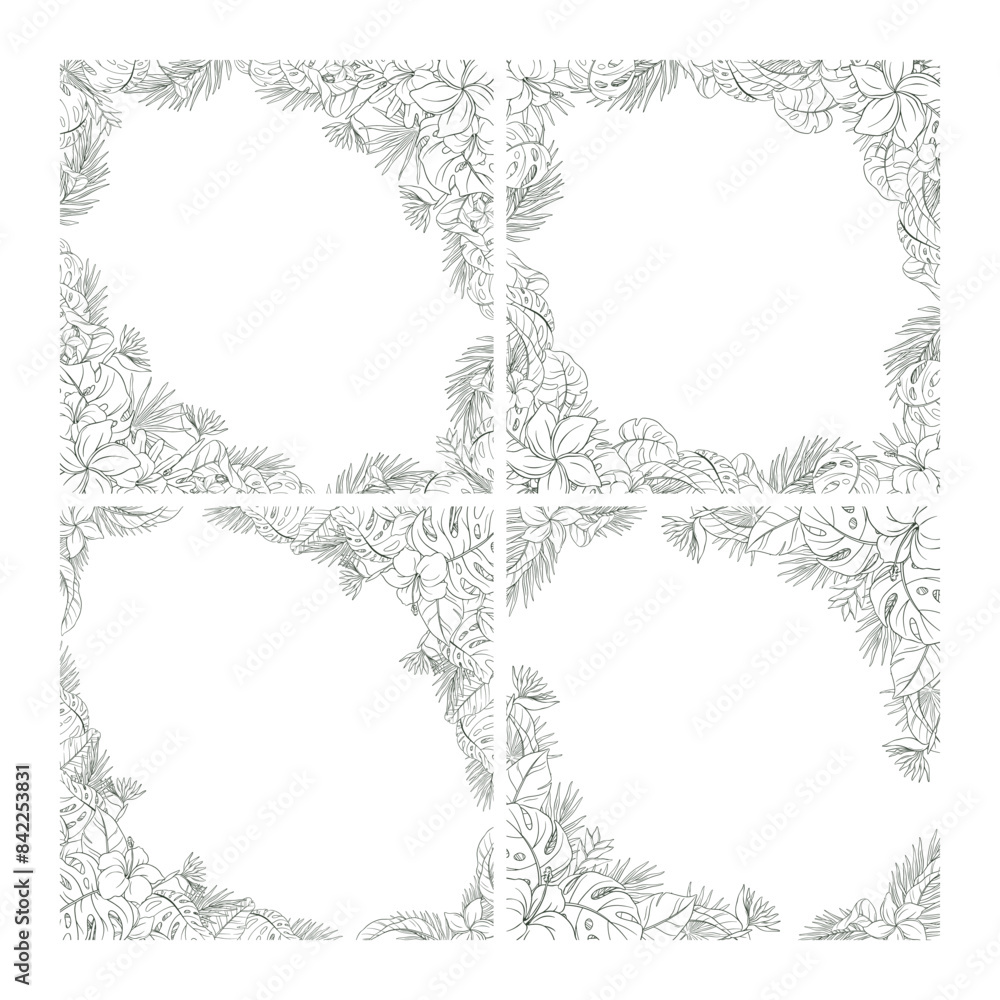 Fototapeta premium Hand Drawn Tropical Leaf and Flower Background