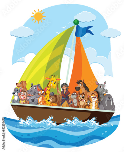 Animals and humans sailing together on a boat