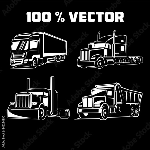 Set of Truck Logo, cargo logo, delivery cargo trucks, Logistic logo pack black background
