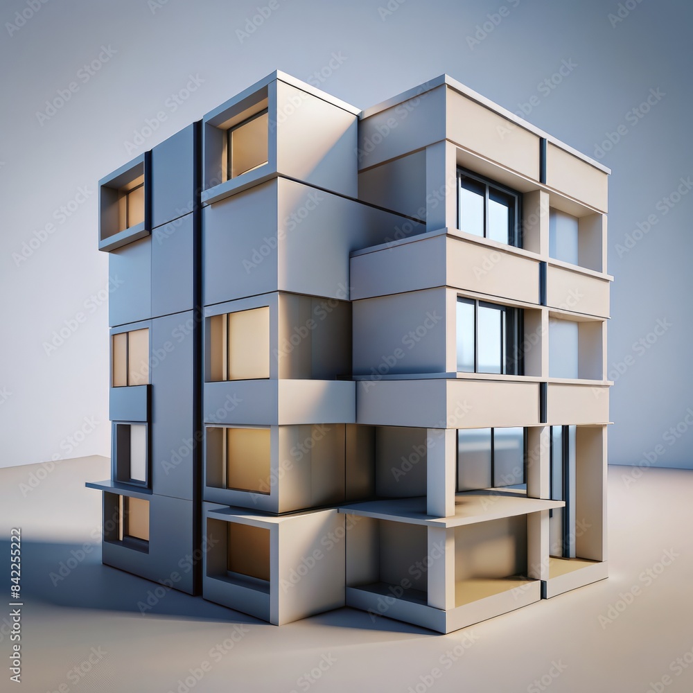3D Render of a Minimalist Office Building, on isolated white background, Generative AI 3D Render of a Minimalist Office Building, on isolated white background, Generative AI