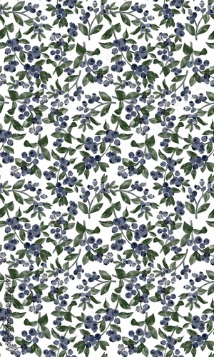 seamless pattern with blueberry and leaves